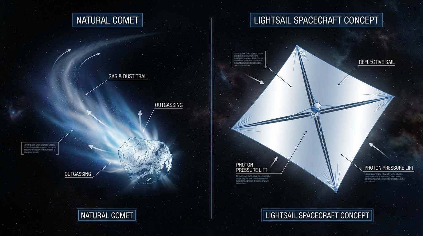 Comparison between natural comet and artificial lightsail hypothesis