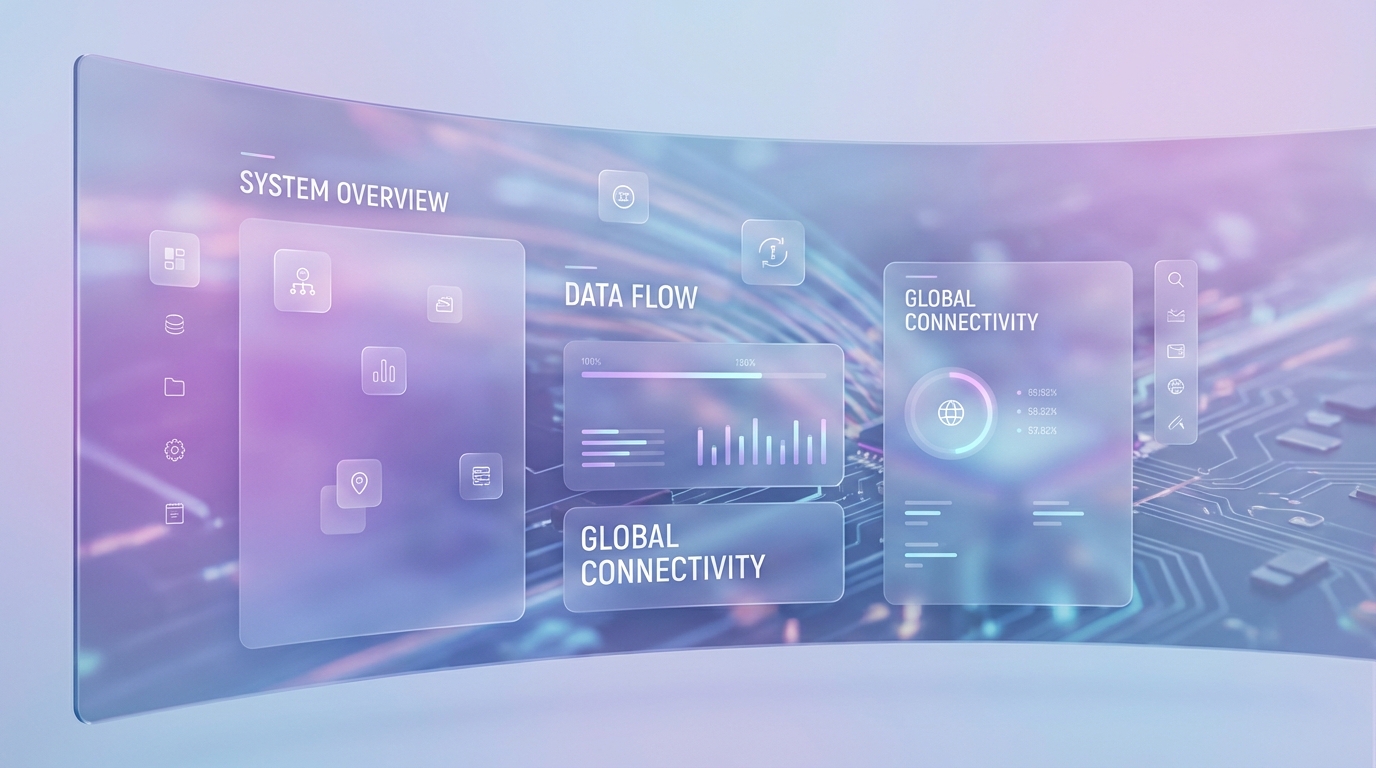 Futuristic UI design with glass-morphism and translucent effects