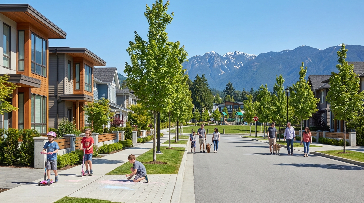 Family-friendly residential street in West Vancouver