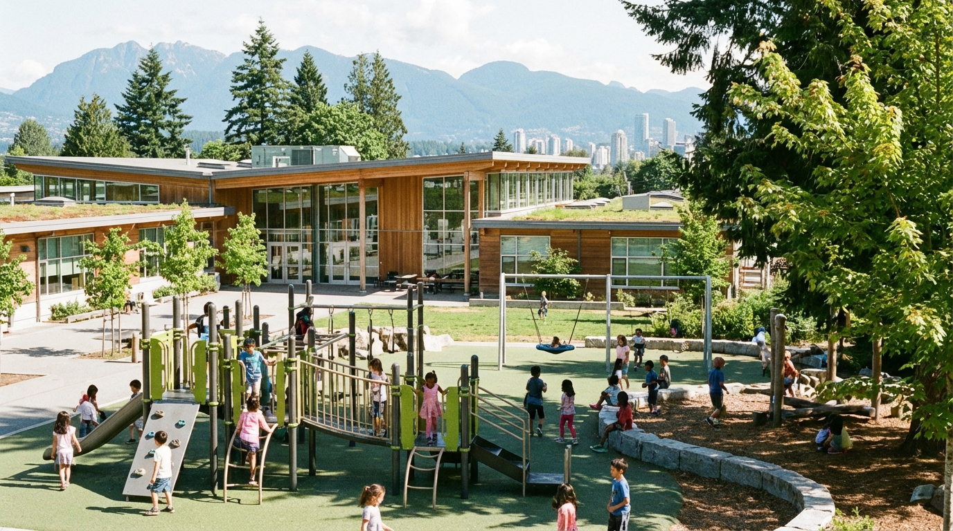 Elementary school playground in Vancouver with children