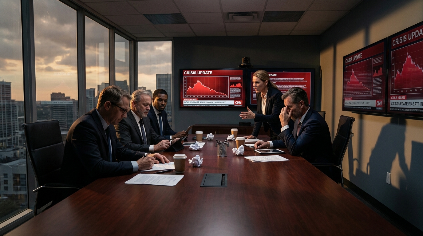 Corporate executives in crisis management meeting