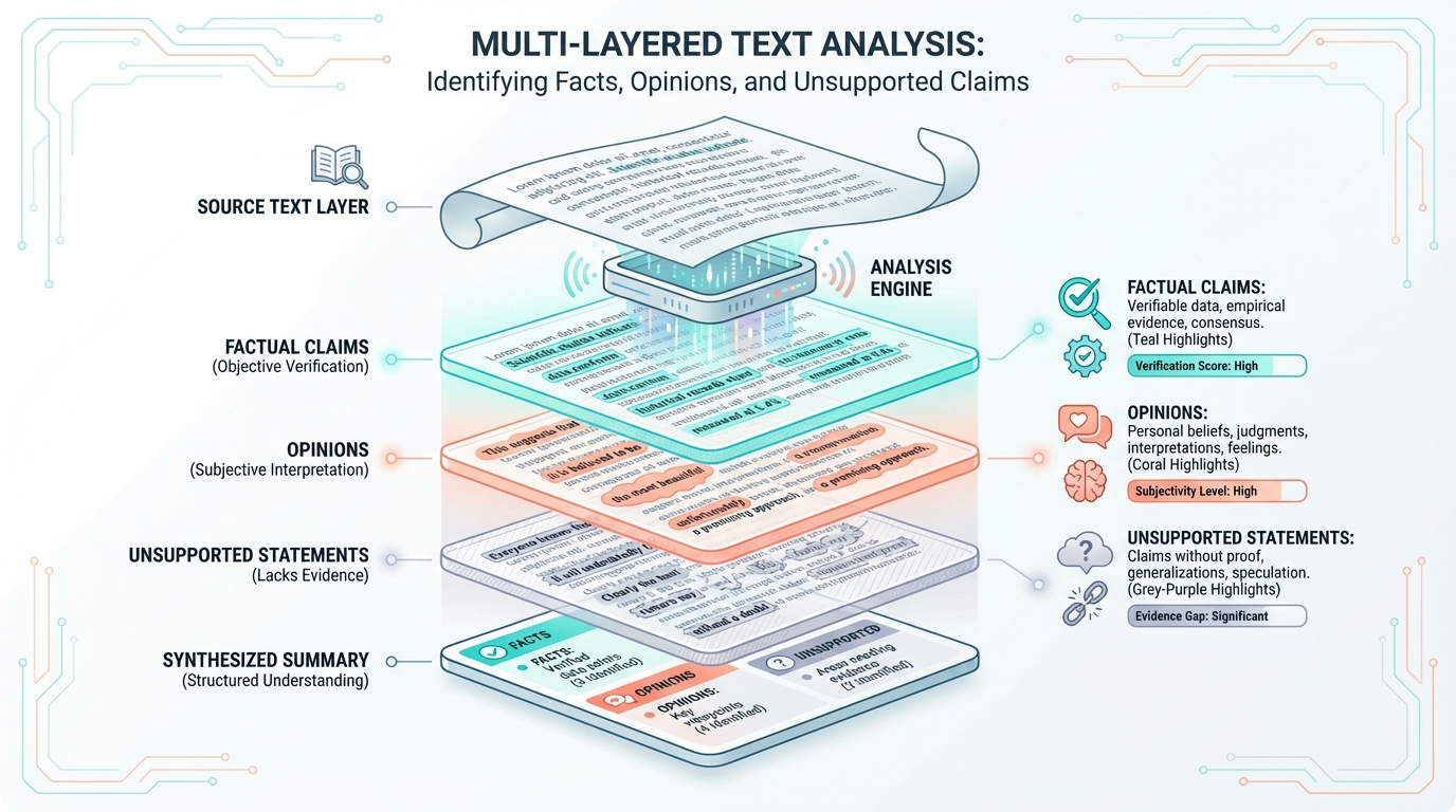 Text analysis layers showing different types of claims