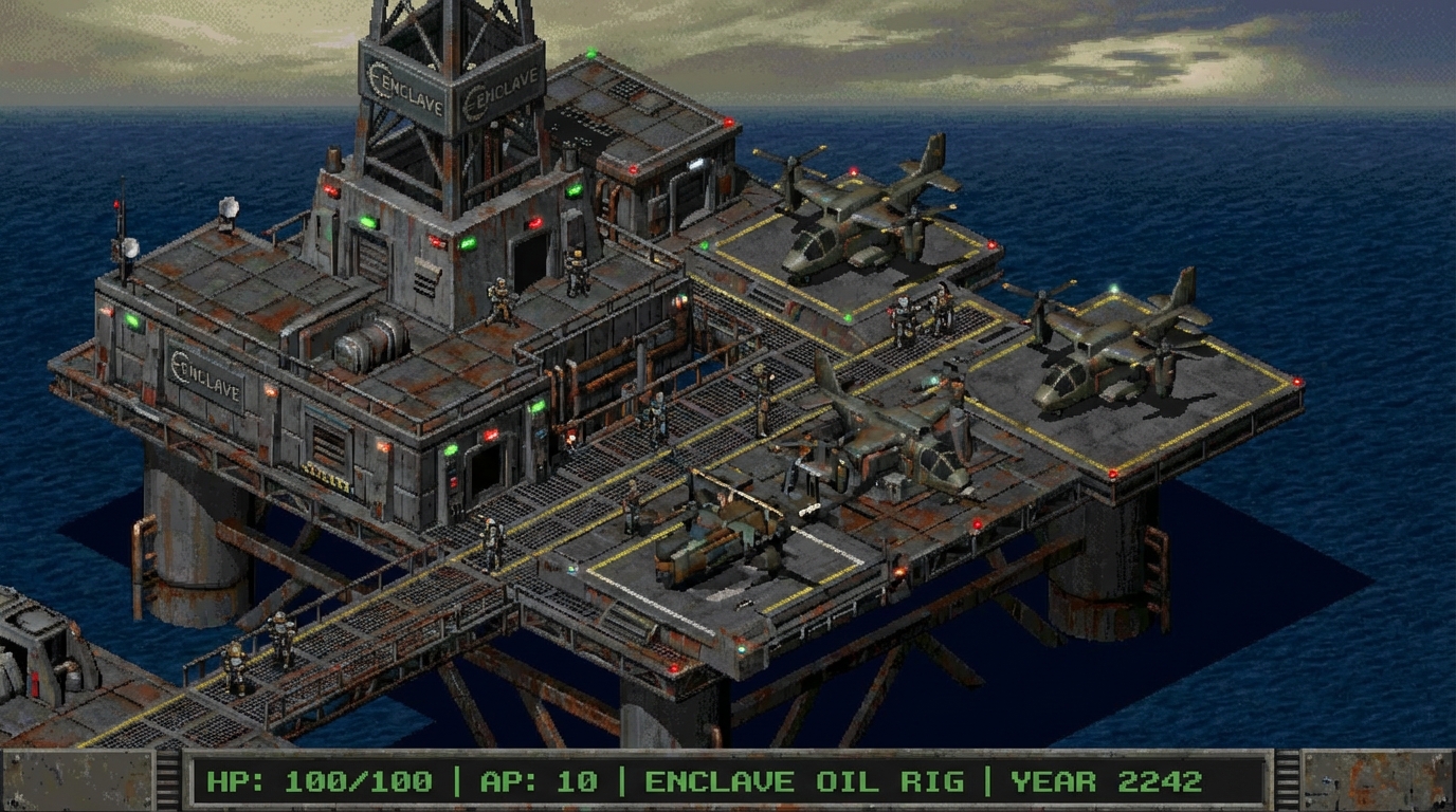 The Enclave's oil rig headquarters from Fallout 2